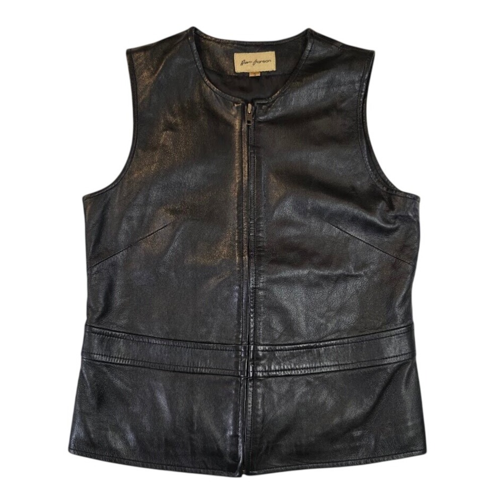 Vintage Rem Garson Women's S Leather Vest Black Full Zip Biker Moto Sleeveless